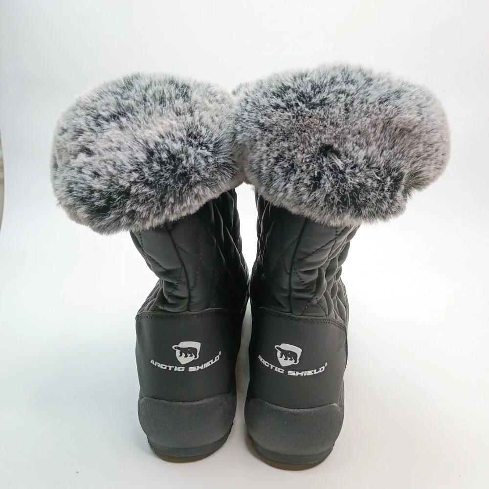 Arctic Shield Womens Black Quilted Faux Fur Winter Snow Boots ASW-B104-BLK Sz 9M